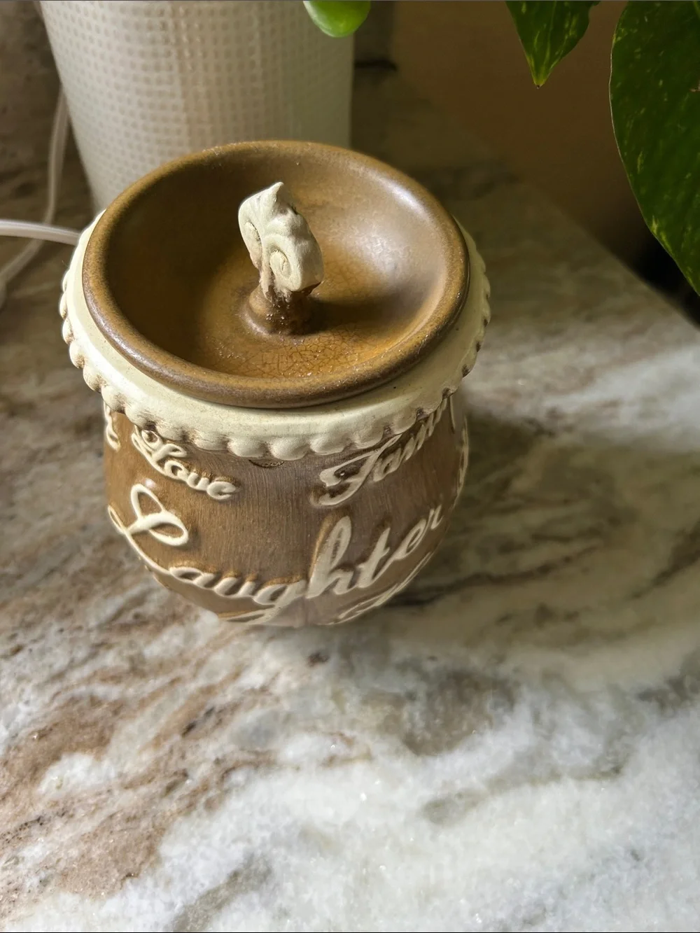 Rustic Brown 'Laugh Love' Ceramic Wax Warmer